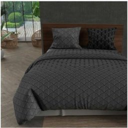 Soleil D'ocre - Parure housse de couette paon - 240 x 220 cm - Microfibre - Gris