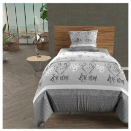Soleil D'ocre - Parure housse de couette coton 57 fils 140x200 cm valentine gris, par Gris