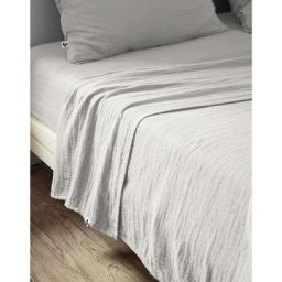 Drap plat 240 x 300 cm Double gaze de coton luxe Gaïa Gris clair - Gris