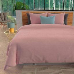 Parure de lit unie Bohème rose 240x220 cm - Rose