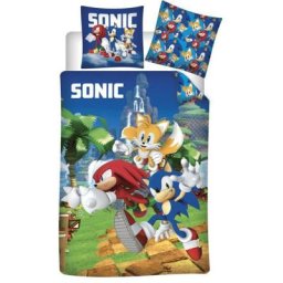Parure de Lit Enfant Gamer - Housse de Couette 140x200 Taie 63x63 cm - Bleu - Sonic
