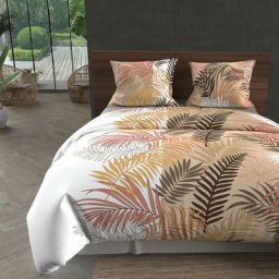 Soleil D'ocre - Parure housse de couette en coton 57 fils 240x220 cm jungle blanc, par Blanc