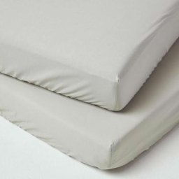 Lot de 2 Draps housse lit bébé en coton égyptien 200 fils Gris, 60 x 120 cm - Gris - Homescapes