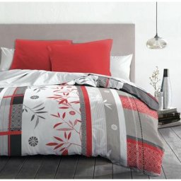 Home Linge Passion - japanese bamboo Parure de couette microfibre - Rouge - 240 x 260 cm - Rouge