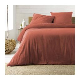 Housse de couette double gaze coton uni Terracotta - 220x240cm - Terre cuite