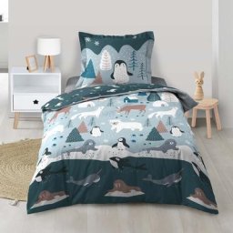 Douceur D'intérieur - Housse de couette enfant réversible 140 x 200 cm 100% coton Banquise