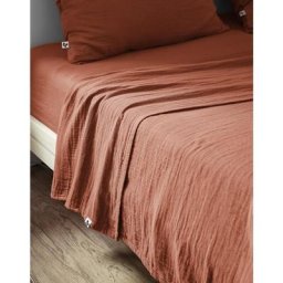Drap plat 240 x 300 cm Double gaze de coton luxe Gaïa Terracotta - Orange
