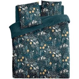 Parure imprimé “Akiko” bleu canard 240x220 - Atmosphera créateur d'intérieur - Bleu canard