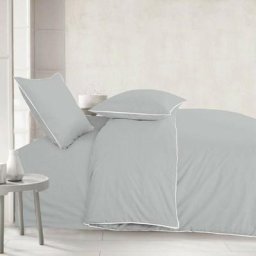 Promo Linge - Parure de Lit à Liseré - Housse de Couette + 2 Taies d'oreiller 65x65cm - Plusieurs