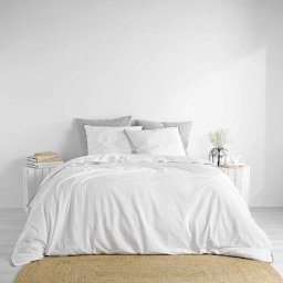 Parure de lit en coton lavé uni 3 pièces Linette - Blanc - 260 x 240 cm - Livraison gratuite - Blanc