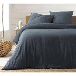 Parure de Lit en Gaze de Coton 240 x 220 cm (Plusieurs coloris) - bleu .