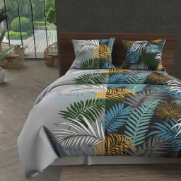 Jungle Parure Housse de Couette, Coton, Bleu, par Soleil D'ocre 260 x 240 cm - Bleu