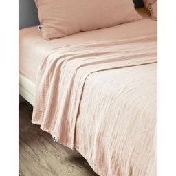 Drap plat 240 x 300 cm Double gaze de coton luxe Gaïa Rose clair - Rose clair