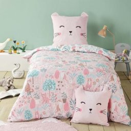 Douceur D'intérieur - Housse de couette enfant réversible 140 x 200 cm 100% coton Chaton