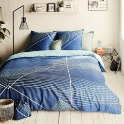 Parure de lit 2 personnes en coton 57 fils imprimé bleu 260x240cm - bleu