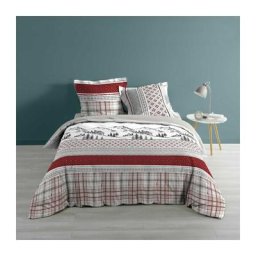 Housse de couette et deux taies coton Vallon Rouge - 220x240cm - Rouge