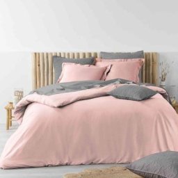 Parure de lit coton lavé Stonalia rose 240x220 cm - Rose
