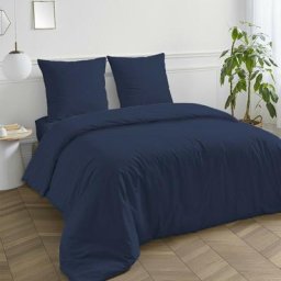 Housse de couette unie coton 57 fils bleu foncé 200x200cm coton unis - bleu