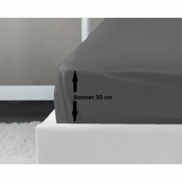 Lovely Home - Drap Housse 100% coton 180x200x30 cm gris foncé