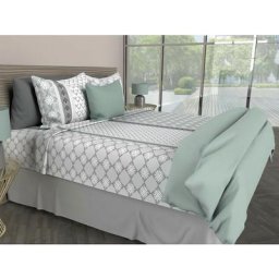 Parure de draps en coton 57 fils/cm2 260x300 cm lisbonne vert d'eau, par Soleil D'ocre Gris