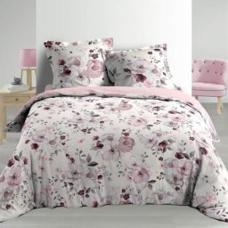 Housse de couette 220x240 cm + taies en Percale 78 fils Velvet flower blanc - Blanc