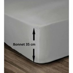 Drap Housse 100% Coton 160x200cm - Bonnet 35cm - Gris clair - Lovely Home