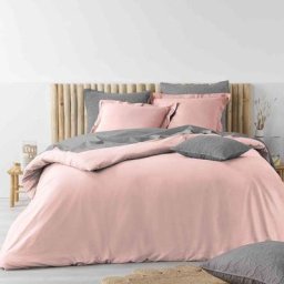 Parure de lit coton lavé Stonalia rose 260x240 cm - Rose