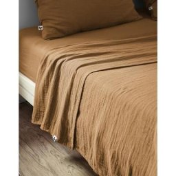Drap plat 240 x 300 cm Double gaze de coton luxe Gaïa Camel - Marron