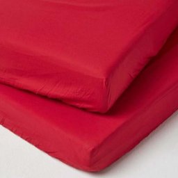 Lot de 2 Draps housse lit bébé en coton égyptien 200 fils Rouge, 60 x 120 cm - Rouge - Homescapes