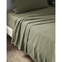 Drap plat 240 x 300 cm Double gaze de coton luxe Gaïa Romarin - Kaki