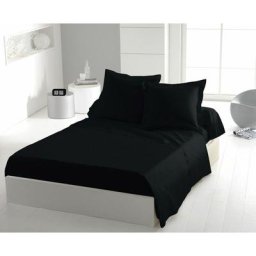 Drap plat 100% coton 57 fils couleurs - Noir, matière - 100% coton, tailles - 240 x 300 cm - Noir