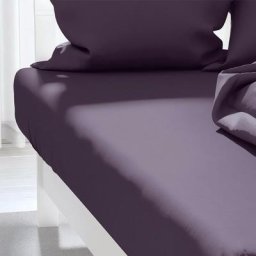 Soleil D'ocre - 613218 Atmo Drap Housse Uni Poly Coton Violet 190 x 140 cm