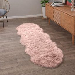 Paco Home - Tapis De Salon Fausse Fourrure Imitation Shaggy Coussins De Sol Forme Cœur Rond Rose,