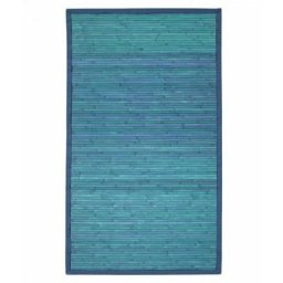 SOLO BAMBOO - Tapis en bambou lattes et ganse bleu 70x120 - Bleu
