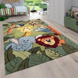 Paco Home - Tapis Pour Enfant Poils Ras Chambre Enfant avec Motifs Animaux et Jungle Vert, 133 cm