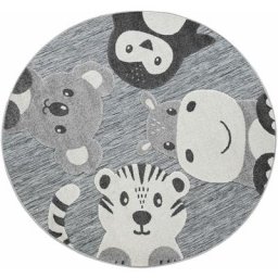 Paco Home - Tapis Enfant Chambre Enfant Rond Tapis De Jeux Garçon Fille Moderne Animaux Gris 200 cm