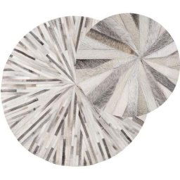 Beliani - Tapis Rond Gris en Cuir Patchwork Motif à Rayures pour Intérieur Moderne 140 cm Gris