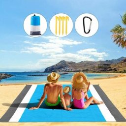 Tapis de Plage, 210200cm Couverture de Pique-Nique Imperméable Anti-Sable Portable avec 4 Piquets