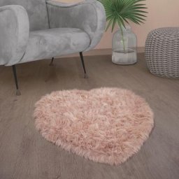 Paco Home - Tapis De Salon Fausse Fourrure Imitation Shaggy Coussins De Sol Forme Cœur Rond Rose,