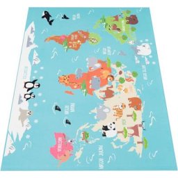 Paco Home - Tapis pour enfants, Tapis de jeu pour chambres d'enfants, Carte du monde avec animaux,