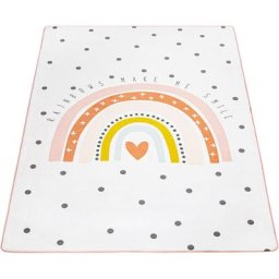 Paco Home - Tapis Chambre Enfant Tapis De Jeux Tapis Bébé Arc-En-Ciel Cœur Blanc Cassé Rose 80x150