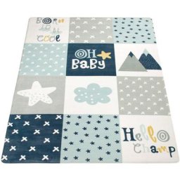 Paco Home - Tapis Chambre Enfant Tapis De Jeux Tapis Bébé Losanges Étoiles Gris Bleu Blanc 80x150 cm