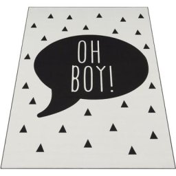 Paco Home - Tapis Chambre Enfant Garà§ons Tapis Bébé Inscription Tendance Noir Blanc 140x200 cm
