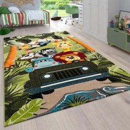 Paco Home - Tapis Pour Enfant Poils Ras Chambre Enfant avec Motifs Animaux et Jungle 133 cm carré,