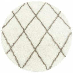 Tapis Rond à Poils Longs Design Berbère Motif Losanges (Ivoire et Café - 80x80cm)