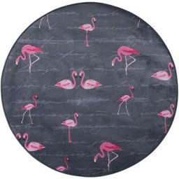 Beliani - Tapis Rond Gris et Rose en Polyester Motif Flamant pour Chambre ou Salon au Style Moderne