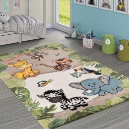 Paco Home - Tapis Pour Enfant Jungle Animaux Beige Crème 120 cm rond