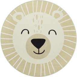 Paco Home - Tapis Rond Chambre Enfant Bebe Tête De Lion Tête D'ours Lavable En Machine Beige, 120