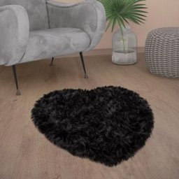 Paco Home - Tapis De Salon Fausse Fourrure Imitation Shaggy Coussins De Sol Forme Cœur Rond Noir,