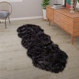 Paco Home - Tapis De Salon Fausse Fourrure Imitation Shaggy Coussins De Sol Forme Cœur Rond Noir,